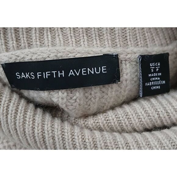 Saks fifth Avenue womens medium wool cashmere sweater turtleneck beige sand - Picture 6 of 8